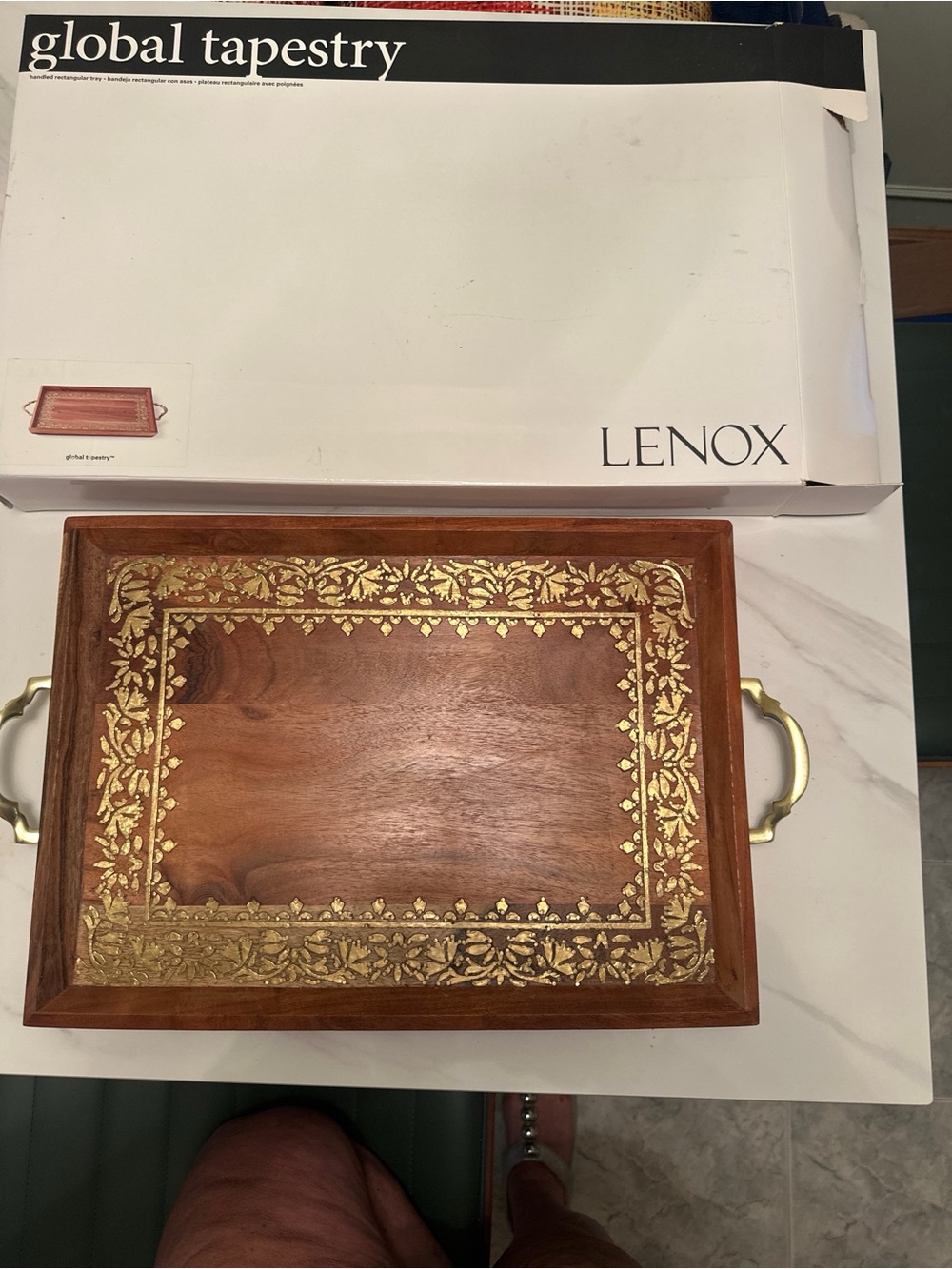 Brand New Lenox Global Tapestry Wooden Serving Tray with Gold Inlay